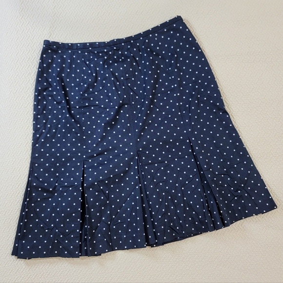 Bandolino Navy Blue Polka Dot Skirt Pleated Flare Midi Size 12 - Picture 4 of 14